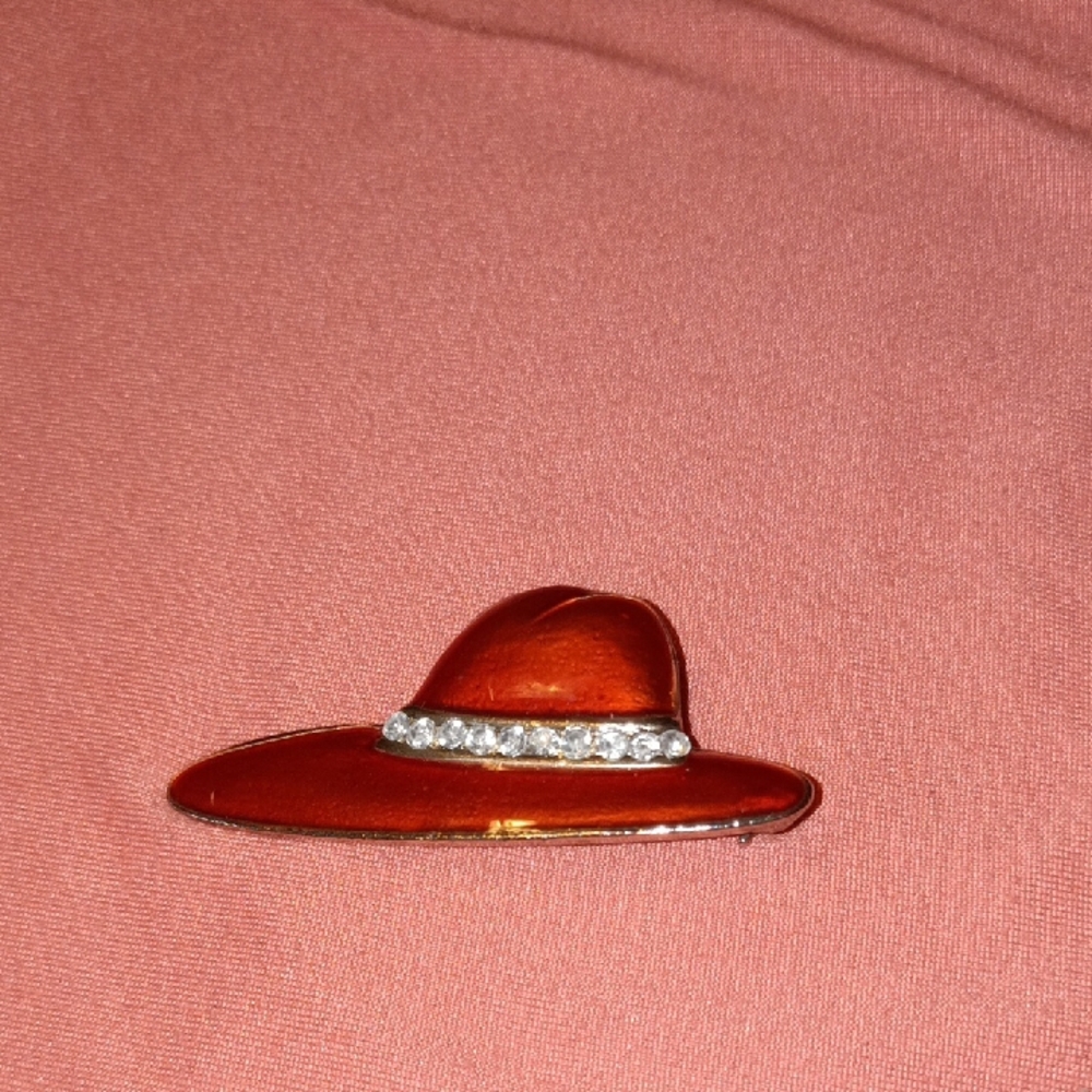 Orange Hat Brooch with Silver Accents